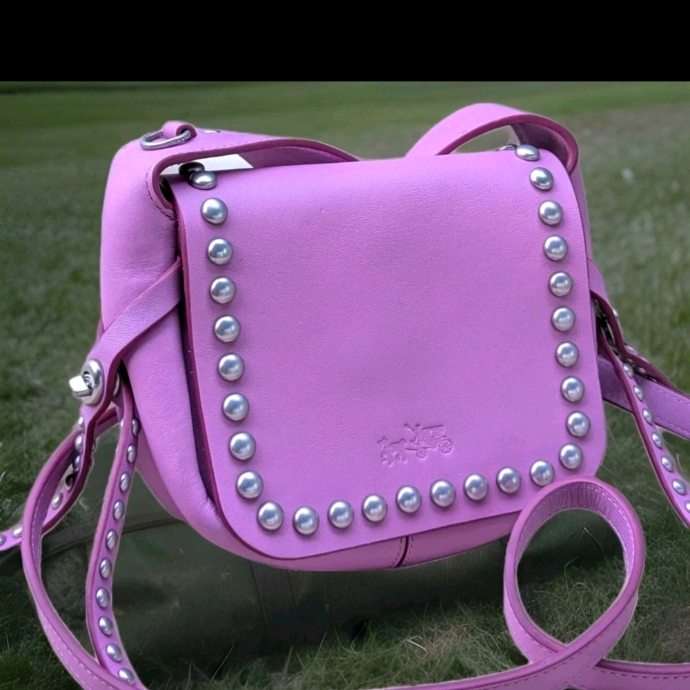 Coach Crossbody Dakotah 15 MINI Rivets Studded Saddle Purple Calf Leather 35751